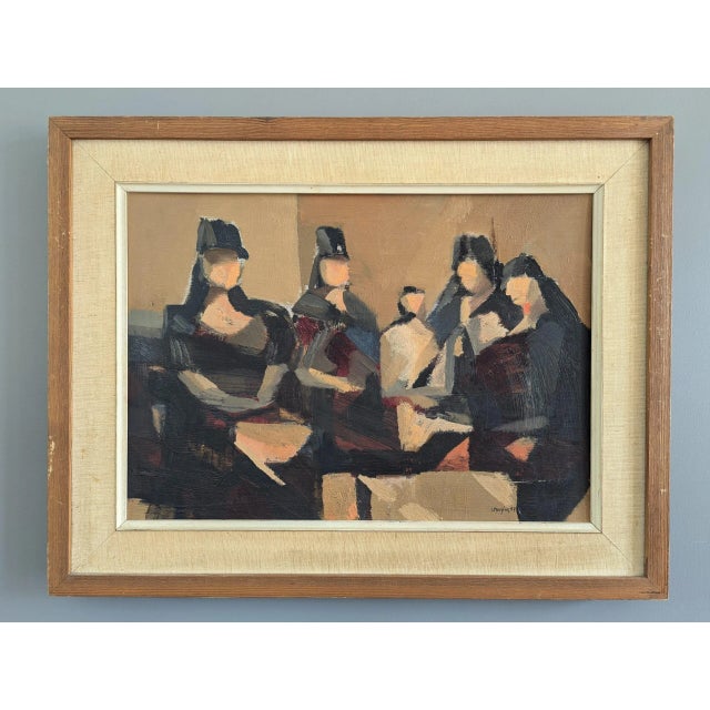 SENORITAS Size: 48 x 62 cm (including frame) Oil on Board An outstanding semi-abstract figurative oil composition, painted...