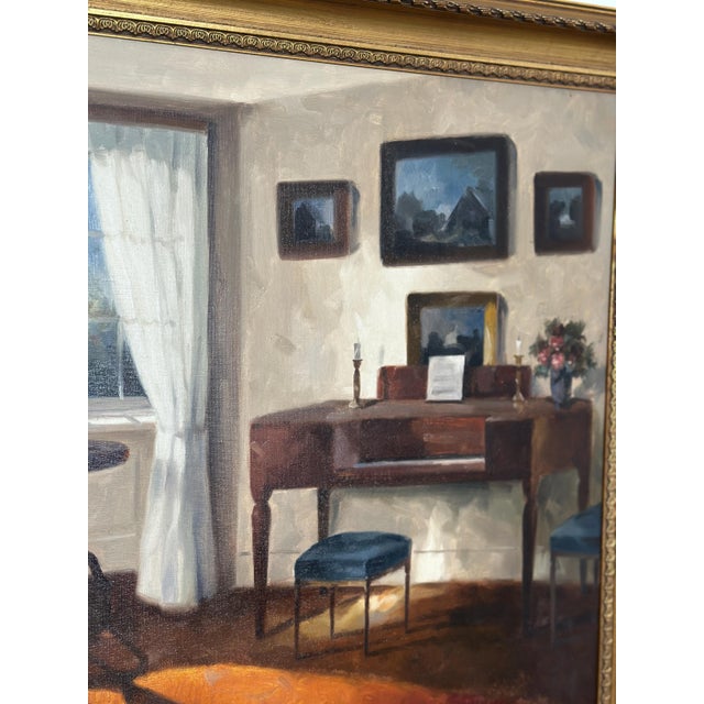 Bente Berg, Room with Piano, 1960s, Oil on Canvas, Framed For Sale - Image 9 of 16