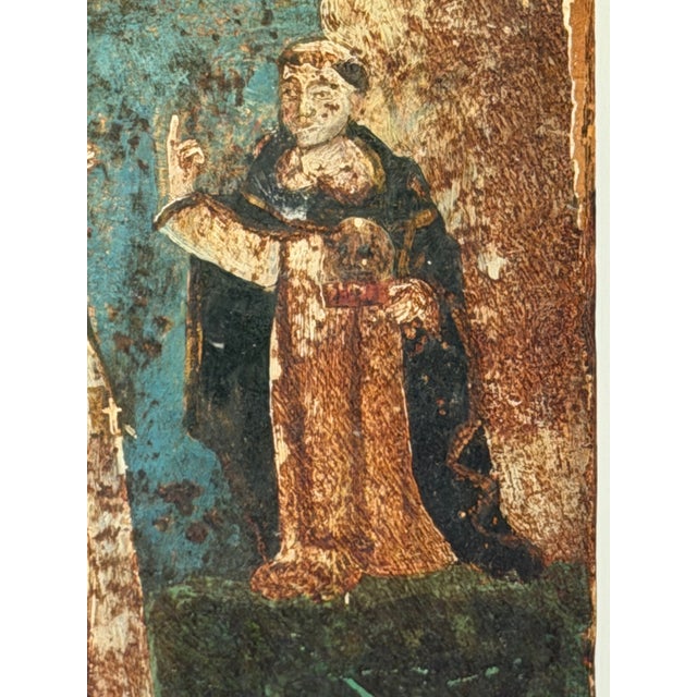 1805 Spanish Colonial Retablo of Our Lady of Mount Carmel With Souls in Purgatory – Painted Wood Devotional Panel For Sale In Chicago - Image 6 of 8