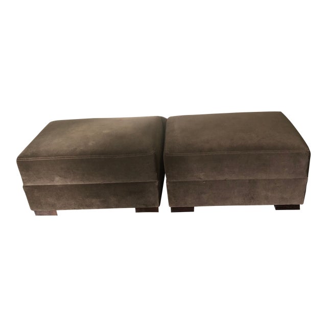 Set of 2 Restoration Hardware Maxwell Cafe Vintage Velvet Ottomans For Sale