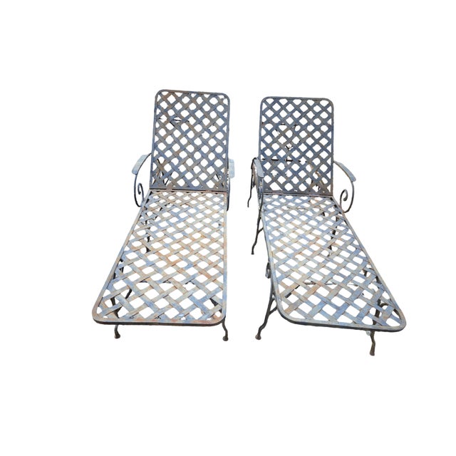Black Vintage Wrought Iron Patio Lounge Chairs For Sale - Image 8 of 11