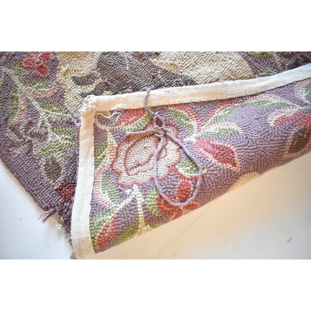 Textile Antique Cat Hooked Wool Textile For Sale - Image 7 of 9