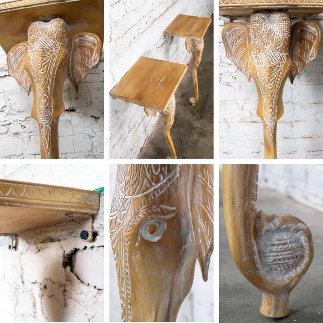 Late 20th Century Hollywood Regency Animalia Elephant Head Sconce Console Table W/Glass Top For Sale - Image 15 of 18