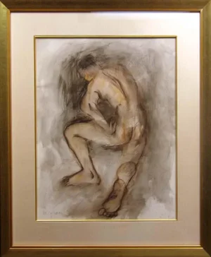 Rc Gorman "Untitled" Male Nude Original Pastel&Ink Wash W/New Custom Frame
