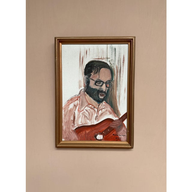 Karin Larsson, Musician with Guitar, 1970s, Oil Painting on Canvas, Framed For Sale - Image 8 of 18