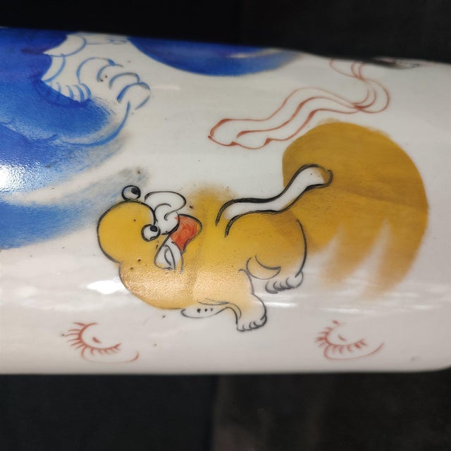 White A Pair of Chinese Ceramic Pot,Famille Rose Porcelain Hat Pot Hand Painted Foo Dogs Pattern For Sale - Image 8 of 12