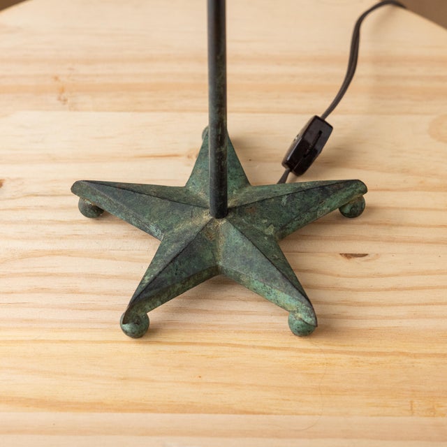 Verdigris Vintage Verdigris Copper Alloy Brutalist Star Table Lamp For Sale - Image 8 of 11