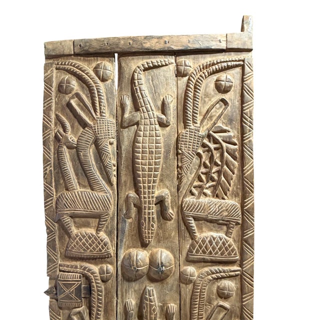 1980s Vintage Dogon Granary Door With Chiwaras /Crocodiles Mali African 75" H For Sale - Image 5 of 6