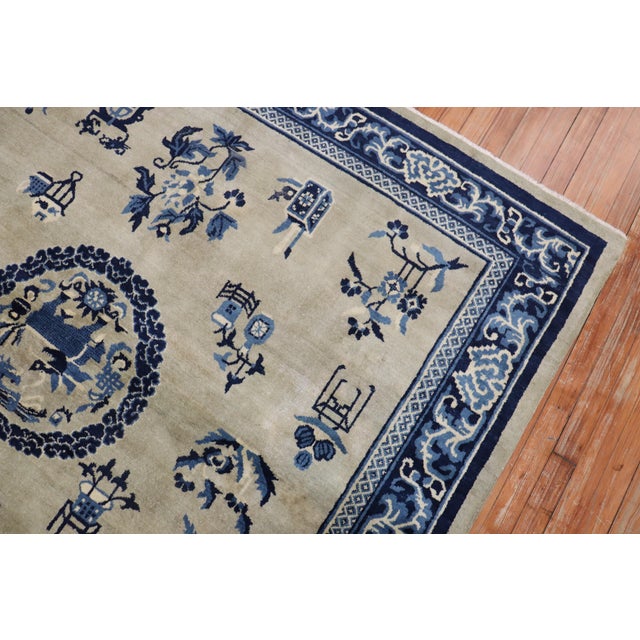 Early 20th Century Zabihi Collection Rare Slate Blue Chinese Square Rug - 6' x 6'1" For Sale - Image 4 of 8
