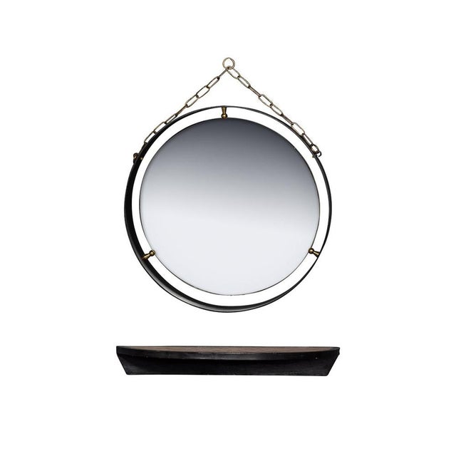 Mid-Century Italian Black Metal Framed Mirror and Brass Console, 1950s, Set of 2 For Sale - Image 17 of 17