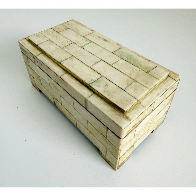 Wood Vintage Bone Inlay Box With Tiered Lid For Sale - Image 7 of 11