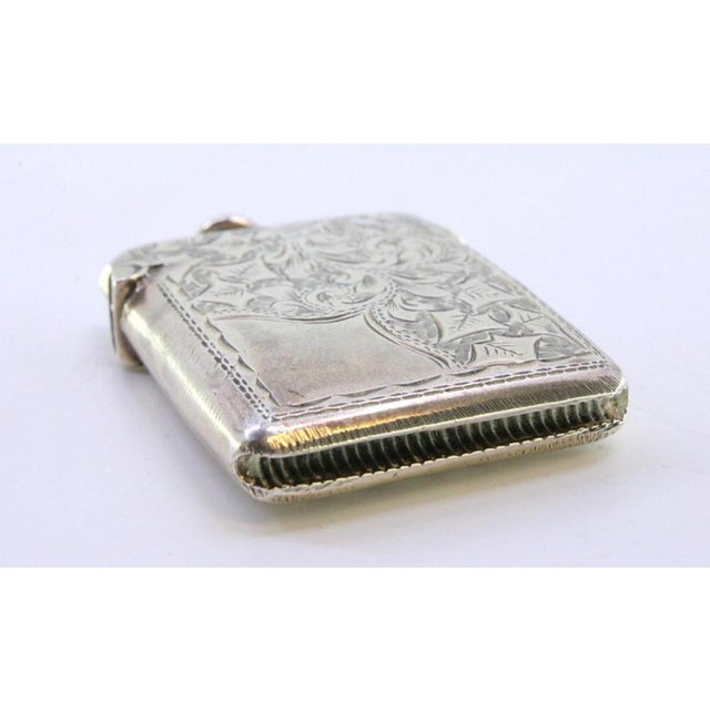 Silver Matchbox with Plant Motifs, Monogram Card and Hanging Ring For Sale - Image 5 of 9