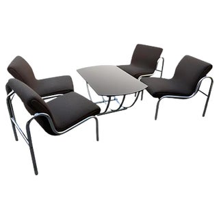 Hungarian Chrome-Plated Metal Table and Dining Chairs Set, 1960s, Set of 5 For Sale