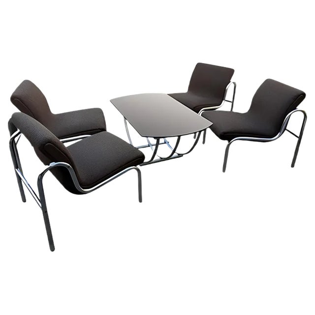 Hungarian Chrome-Plated Metal Table and Dining Chairs Set, 1960s, Set of 5 For Sale