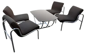 Hungarian Chrome-Plated Metal Table and Dining Chairs Set, 1960s, Set of 5