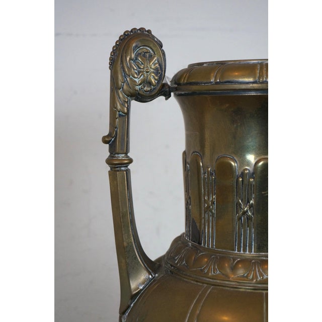 Mid 20th Century Neoclassical Empire Style Repousse Brass Roses Mantel Urn Amphora Vase For Sale - Image 6 of 12