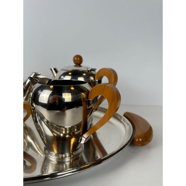 Wood Vintage Silver-Plated Coffee Set from Alessi, 1970s, Set of 5 For Sale - Image 7 of 10