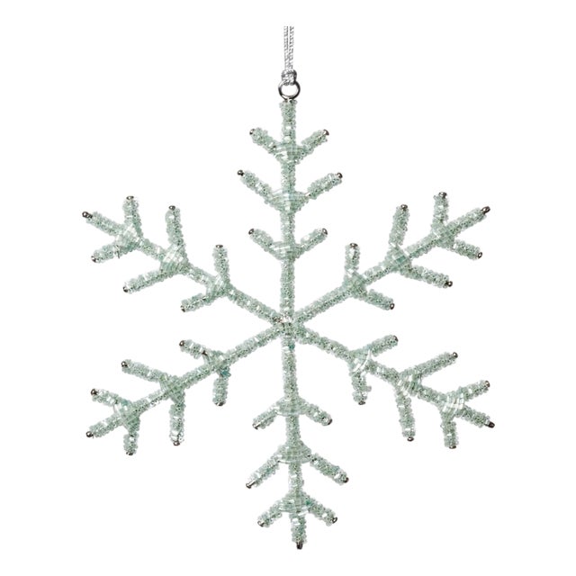 Beaded Snowflake Ornaments, Set of 12, Green, 8" For Sale