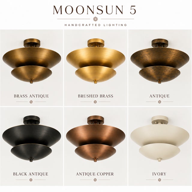Minimalist Antique Brass Flush Mount Ceiling Light,Handmade Brass Low Ceiling Light, Mid Century Saucer Light for Bedroom Hallway Entryway For Sale - Image 6 of 9