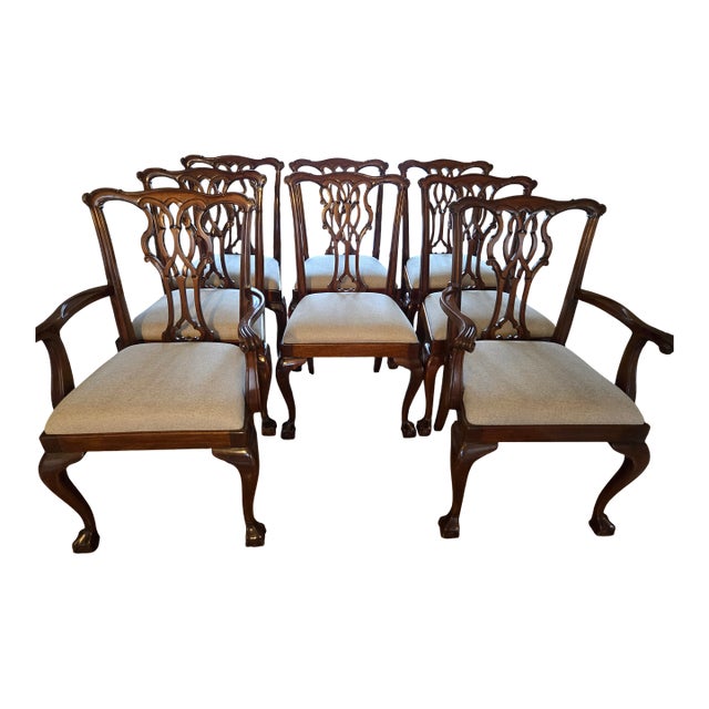 Set of 8 Kindel Chippendale Solid Mahogany Dining Chairs (Fully Restored) For Sale