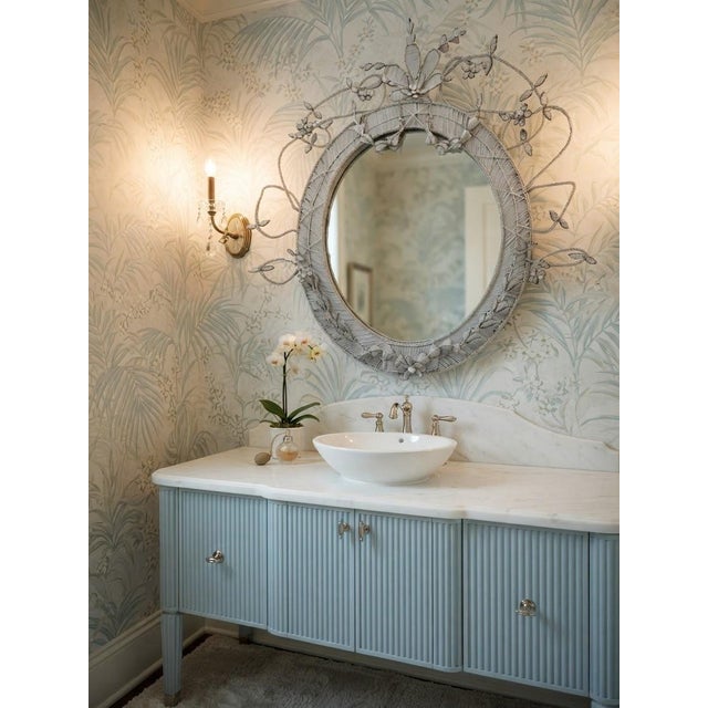 Handcrafted South African White Beaded Wirework Oval Wall Mirror For Sale - Image 9 of 12