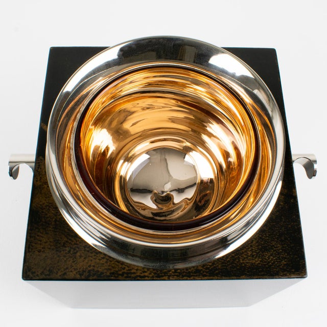 Aldo Tura Lacquered Goatskin and Chrome Metal Ice Bucket For Sale - Image 11 of 13