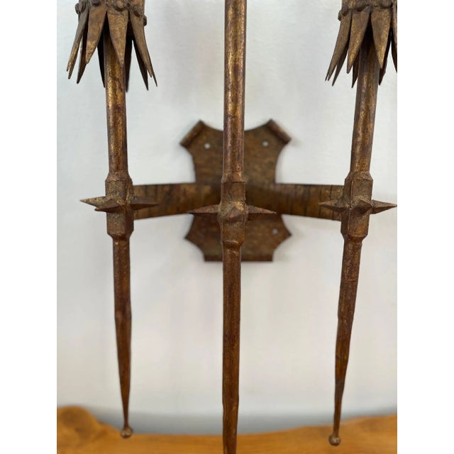 Brown Vintage Brutalist Style Gilt Wall Sconce Candle Holder For Sale - Image 8 of 9