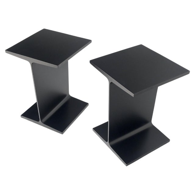 Pair Ward Bennet Black Enamel i Beam End Side Occasional Tables Stands Mint For Sale - Image 6 of 13