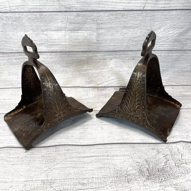 Turkish Antique Turkish Ottoman Iron Horse Saddle Stirrups- Set of 2 For Sale - Image 3 of 12
