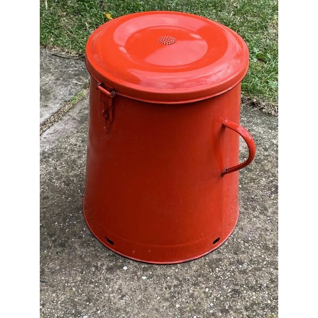 Red Enamel Bin, 1950s For Sale - Image 3 of 5