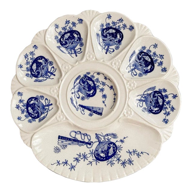 19th Century English Minton Bombay Flow Blue Oyster Plate For Sale