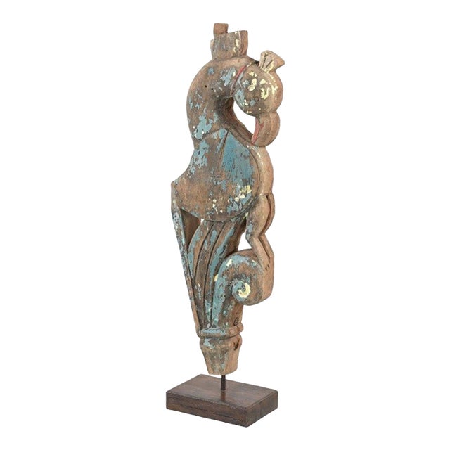 Antique Indian Carved Teakwood Corbel on a Stand For Sale