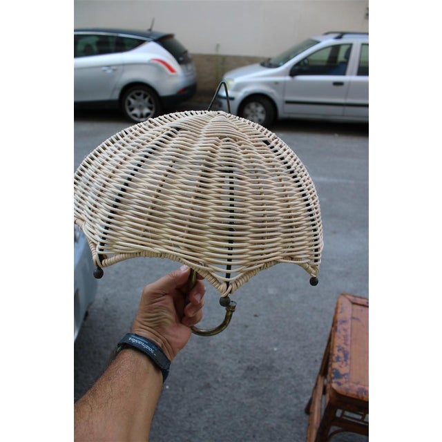 Wood Bamboo and Brass Umbrella-Shaped Wall Lamp, Italy, 1950s For Sale - Image 7 of 10