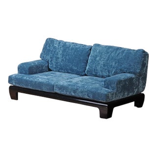 A French Blue Velvet Sofa, Circa 1960 For Sale