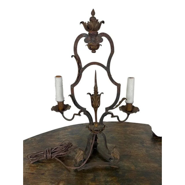 Spanish Pair of Hand-Forged Wrought Iron Lamps, Spanish Revival Style, Spain For Sale - Image 3 of 8