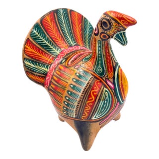 Vintage Mexican Folk Art Turkey Money Coin Bank Tonala Pottery Decor For Sale