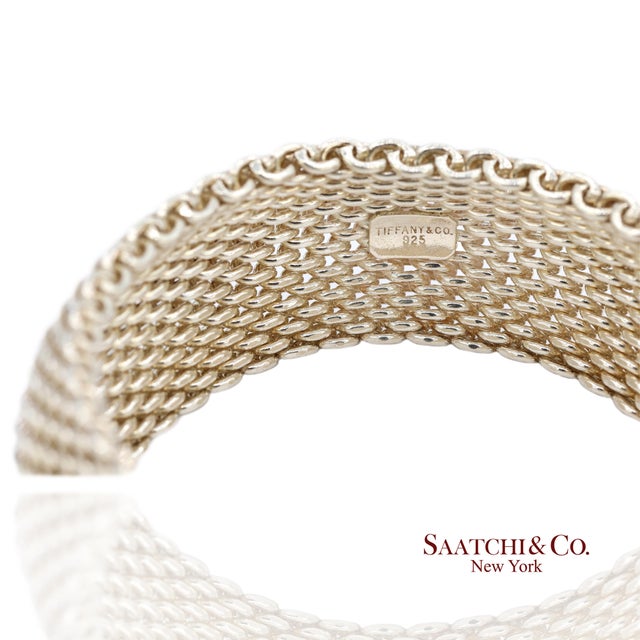 Metal Tiffany & Co. Sterling Silver Somerset Mesh Wide Bangle Bracelet For Sale - Image 7 of 11