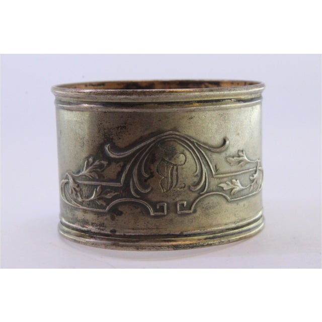 Silver Napkin Ring with Raised Floral Motifs and Monogram For Sale - Image 3 of 8