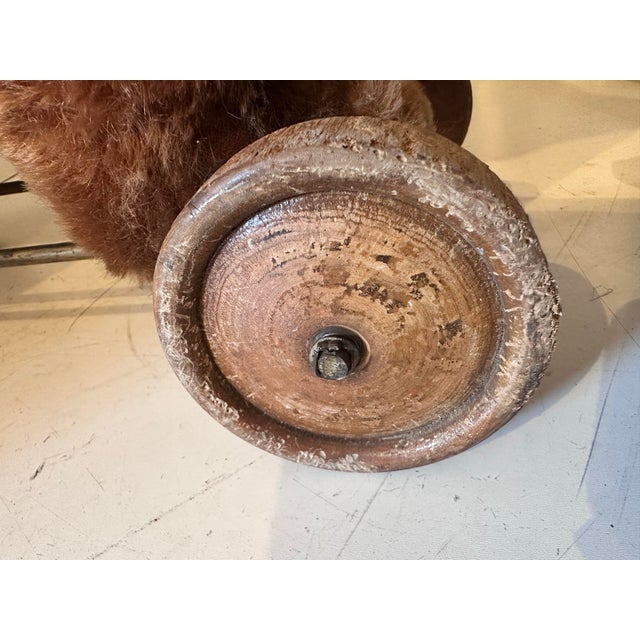 Vintage Plush Bear Pull Toy on Wooden Wheels For Sale - Image 11 of 12