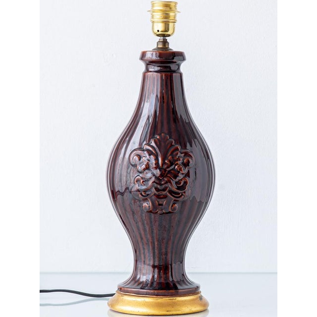 Brown Manises Chocolate Brown Glazed Table Lamp, Spain, 1960s For Sale - Image 8 of 14