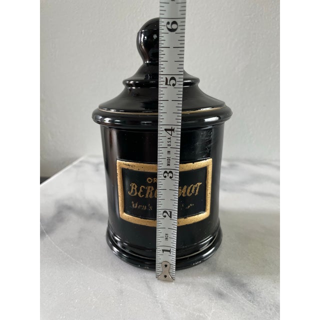 Vintage Black Glass Apothecary Jar Jean Vivaudou Co. Orloff Bergamot Men's Bath Talc For Sale - Image 9 of 9