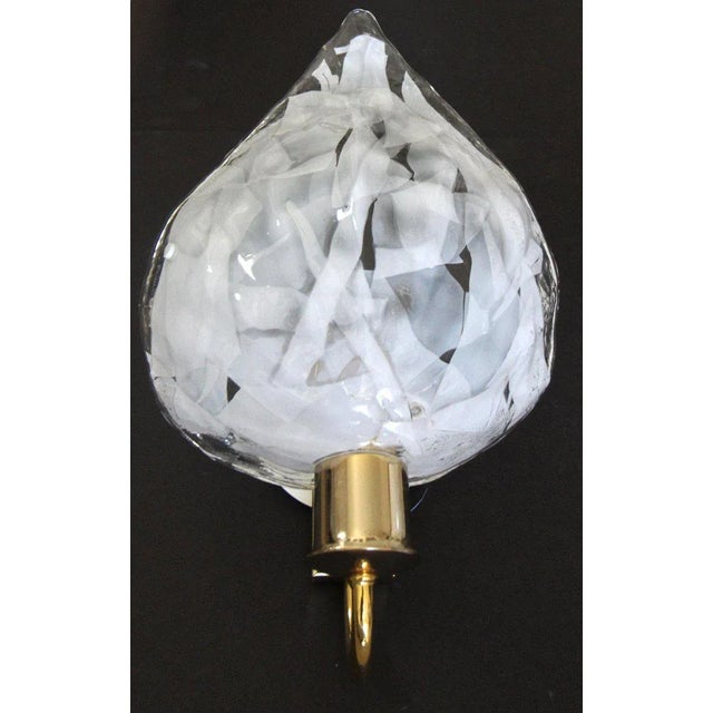 Italian La Murrina Murano White and Clear Glass Leaf Wall Sconces - a Pair For Sale - Image 3 of 13