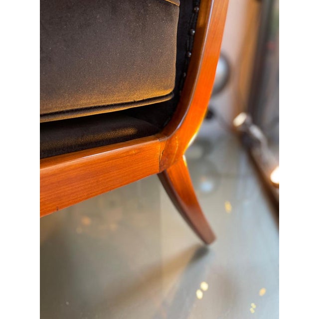 Cherrywood Chairs with Black Velvet Cushions, 1940, Set of 2 For Sale - Image 12 of 17