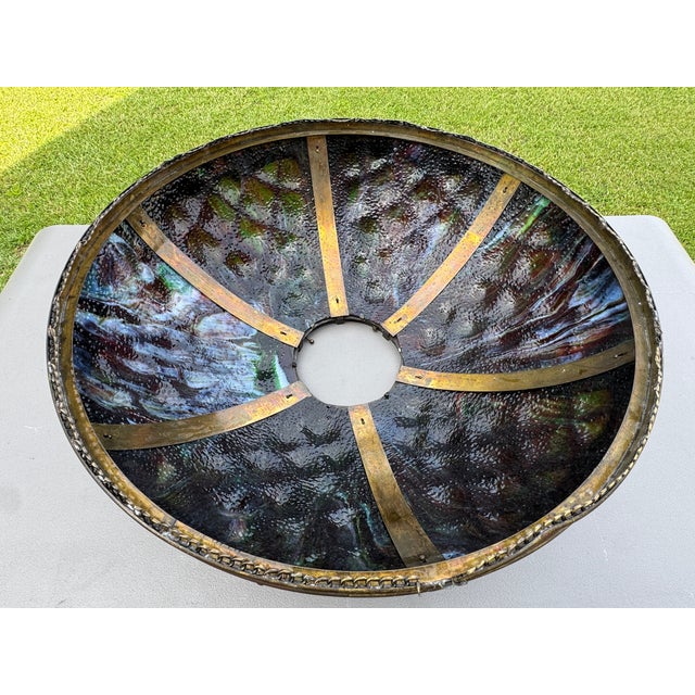 1960s Tiffany-Style Iridescent Glass & Bronze Turtleback Tile 26" Shade (Shade Only) For Sale - Image 11 of 18