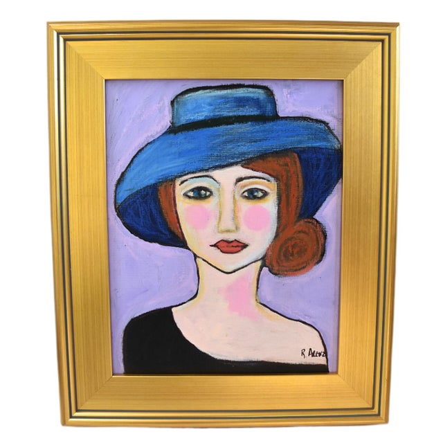 2020s Chic Parisian Expressionism Woman Painting Including the Antiqued Gold Wood Frame For Sale - Image 5 of 5