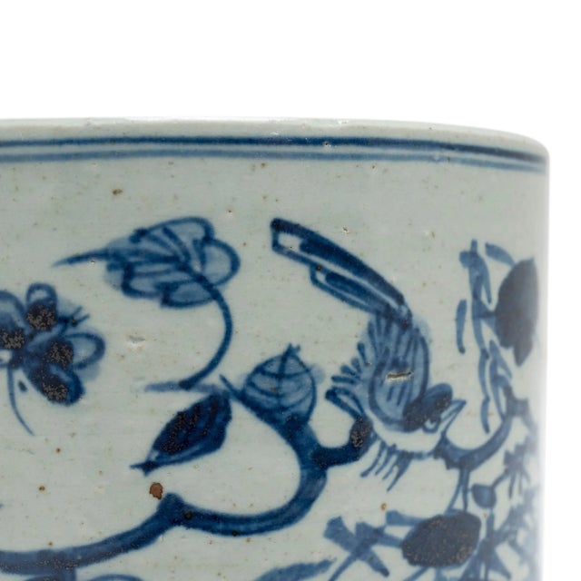 Mid 20th Century Vintage Chinese Blue & White Peony Brush Pot For Sale - Image 5 of 6