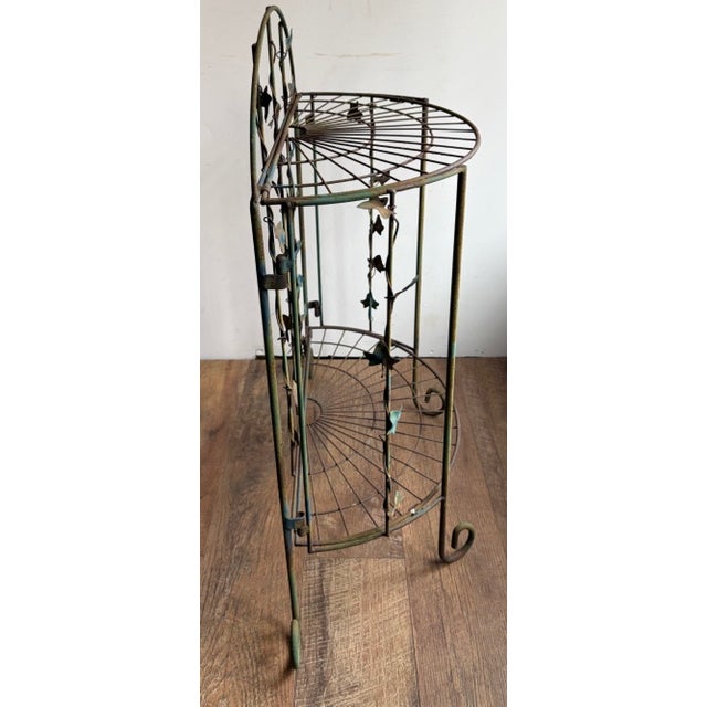 Early French Style Metal Garden Table With Trailing Ivy and Fan Shaped Shelves For Sale - Image 4 of 11