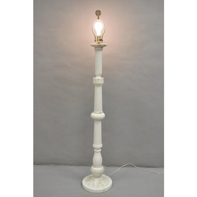 Vintage Italian Classical Carved Solid Marble Column Floor Lamp. Circa Late 20th Century. Measurements: 63" H (to finial)...
