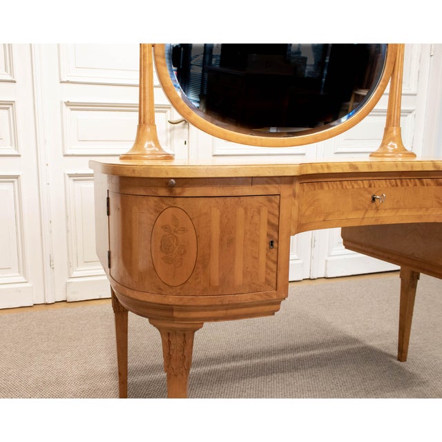 1960s Vintage Swedish Neoclassic Style Dressing Table in Birch with Walnut Interior, 1960s For Sale - Image 5 of 12