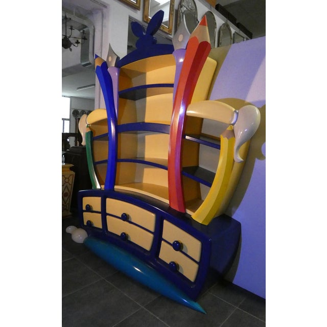 Wood Handcrafted Alice in Wonderland Bookcase with Chest of Drawers, Italy, 1990s For Sale - Image 7 of 18
